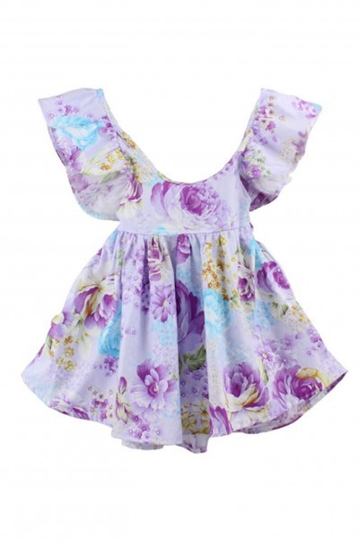 SKCC002 Order printed ruffled dresses for infants and young children Order children's dresses online Supply floral ruffled dresses back view